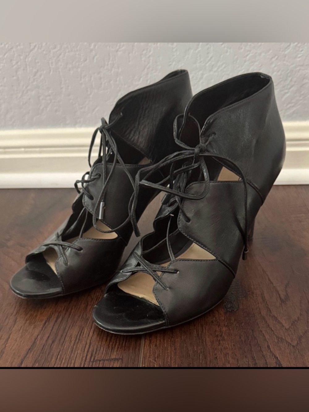 VIA SPIGA WOMENS VIBE SANDALS LEATHER STRAPY LACE UP HIGH HEEL PEEP TOE BLACK 8